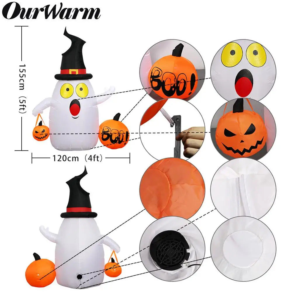 Hauntingly Fun: Blow-Up Ghost & Pumpkin Yard Decoration for a Whimsical Halloween