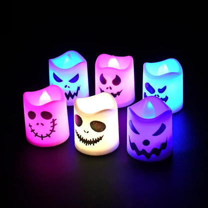 Phantom Flames: 6pcs LED Ghost & Pumpkin Candle Lights for Halloween Party Decor