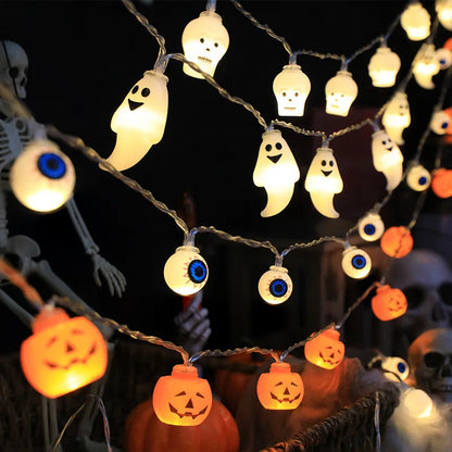 Eerie Illumination: Halloween String Lights Featuring Pumpkin, Skull & Eyeball Designs