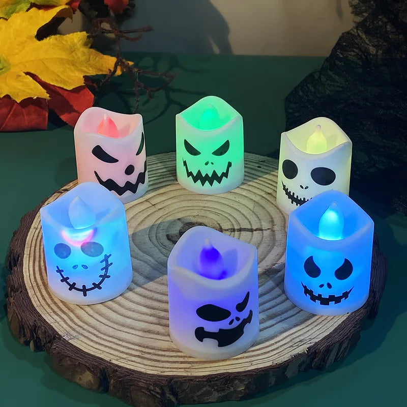 Phantom Flames: 6pcs LED Ghost & Pumpkin Candle Lights for Halloween Party Decor