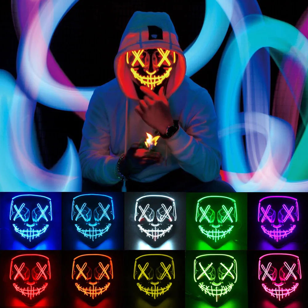 Luminous Nightmare: Adults' LED Neon Mask – Perfect for Halloween Parties and Dress-Up