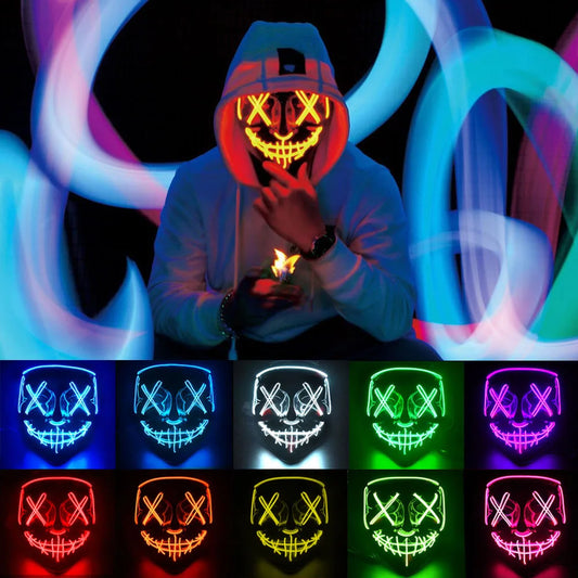 Luminous Nightmare: Adults' LED Neon Mask – Perfect for Halloween Parties and Dress-Up