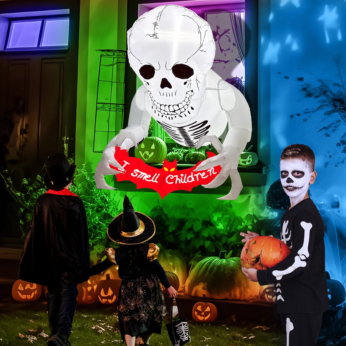 Inflatable LED Skull Skeleton for Spooky Halloween Yard Decor