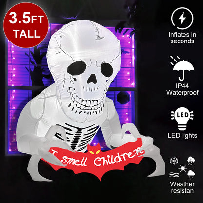 Inflatable LED Skull Skeleton for Spooky Halloween Yard Decor