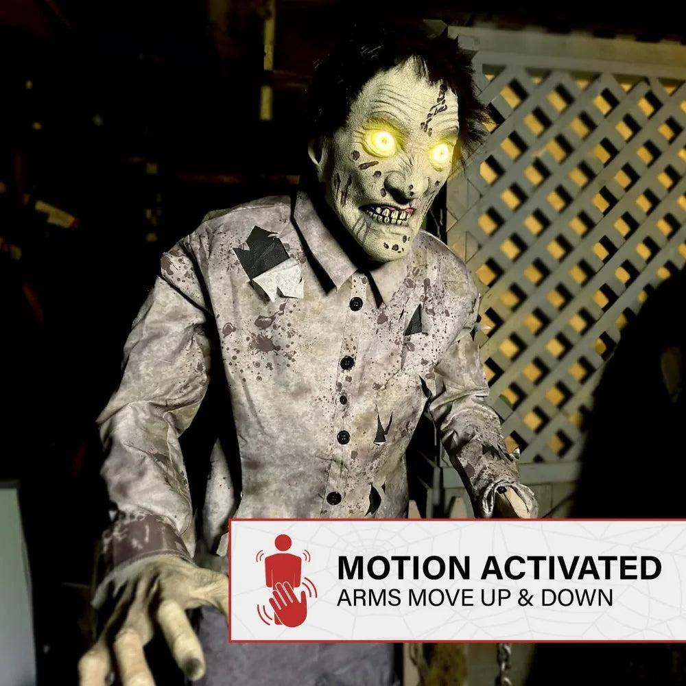 Zombified Sentinel: 6ft Motion-Activated Guard Zombie with Spooky Sounds for Halloween