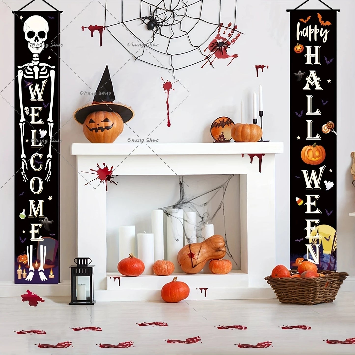 Spooky Welcome: Halloween Hanging Door Banner with Pumpkin & Ghost Decor