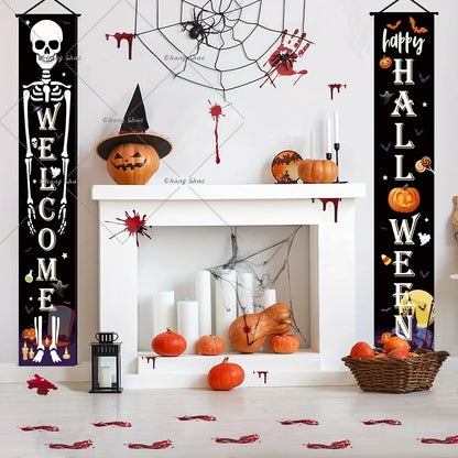 Spooky Welcome: Halloween Hanging Door Banner with Pumpkin & Ghost Decor