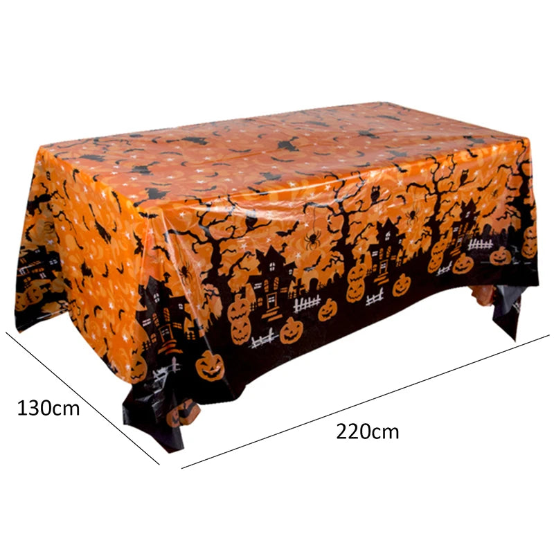 Spooky Feast: Halloween Tablecloth with Pumpkins, Bats & Spider Webs