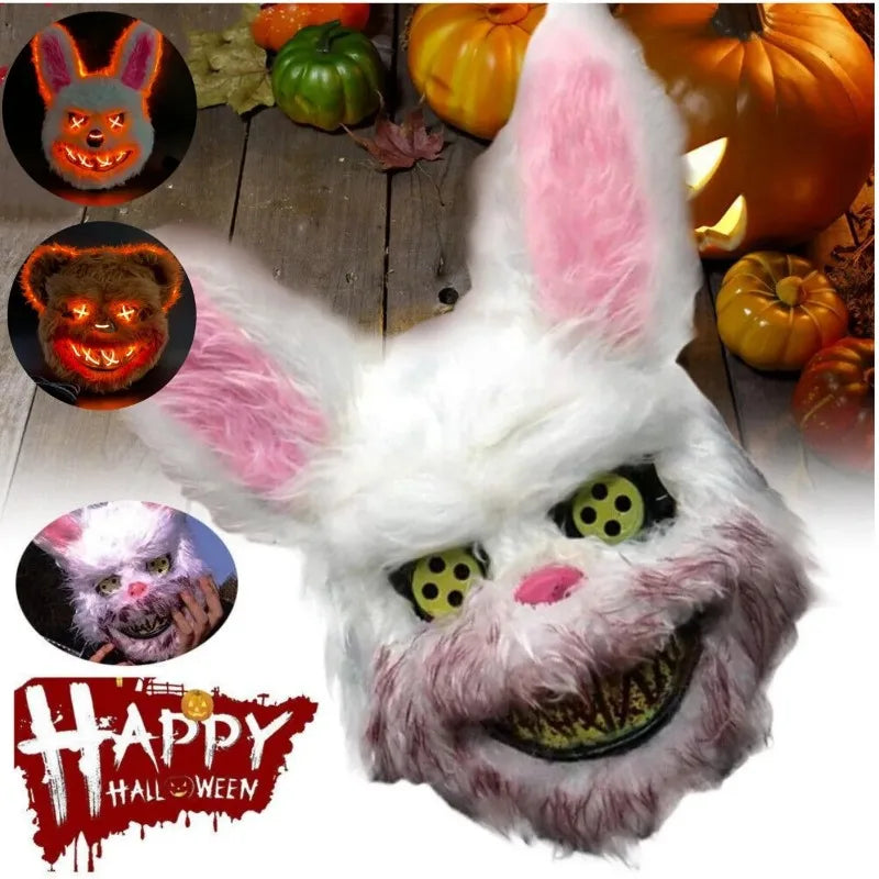 Chilling Creatures: Unisex Glowing Fur Masks for Halloween Horror Decorations