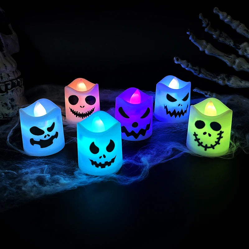 Phantom Flames: 6pcs LED Ghost & Pumpkin Candle Lights for Halloween Party Decor