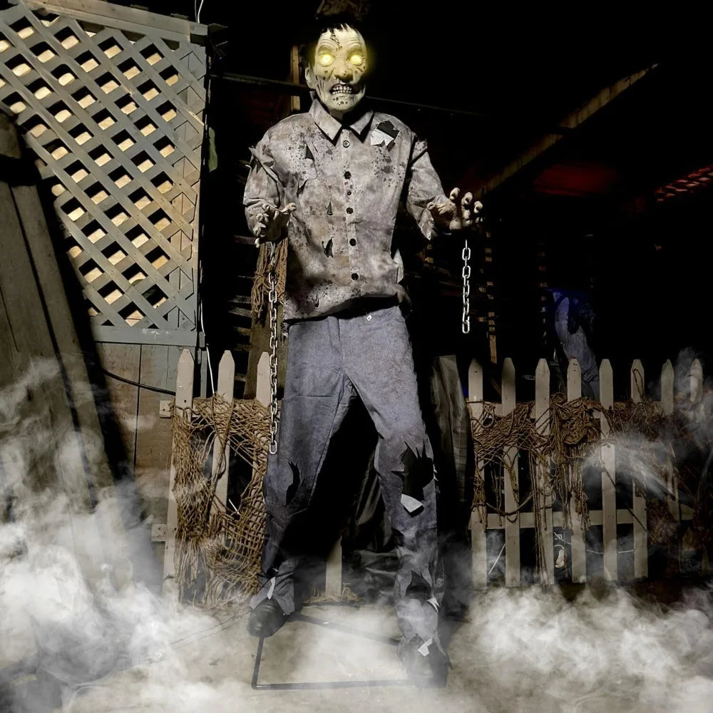 Zombified Sentinel: 6ft Motion-Activated Guard Zombie with Spooky Sounds for Halloween