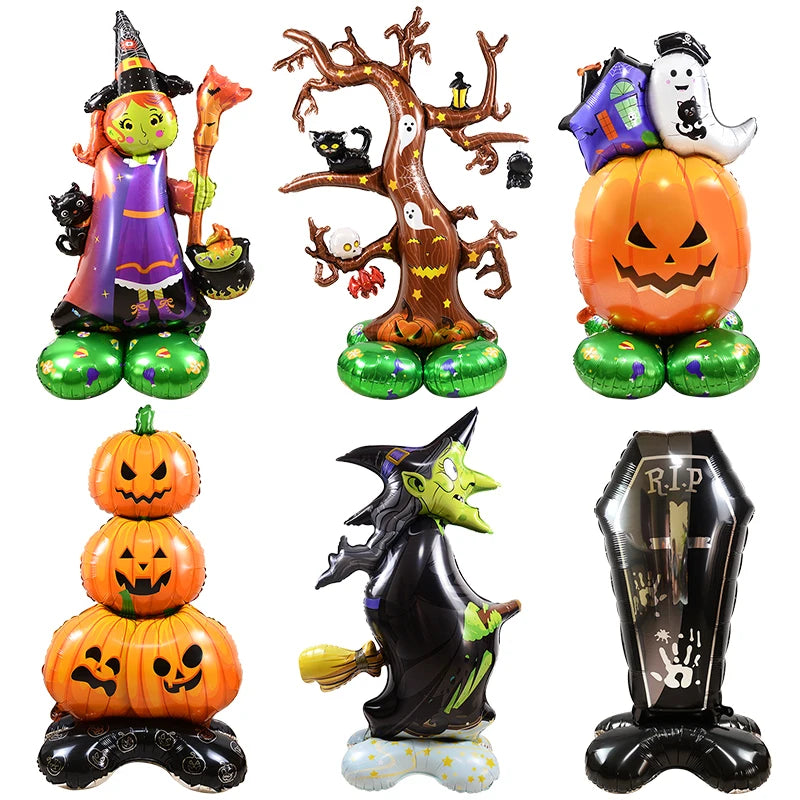 Spooky Giants: Large Halloween Pumpkin, Witch & Ghost Standing Foil Balloons