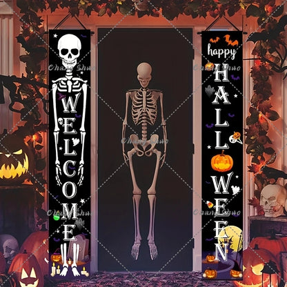 Spooky Welcome: Halloween Hanging Door Banner with Pumpkin & Ghost Decor