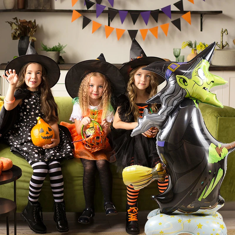 Spooky Giants: Large Halloween Pumpkin, Witch & Ghost Standing Foil Balloons