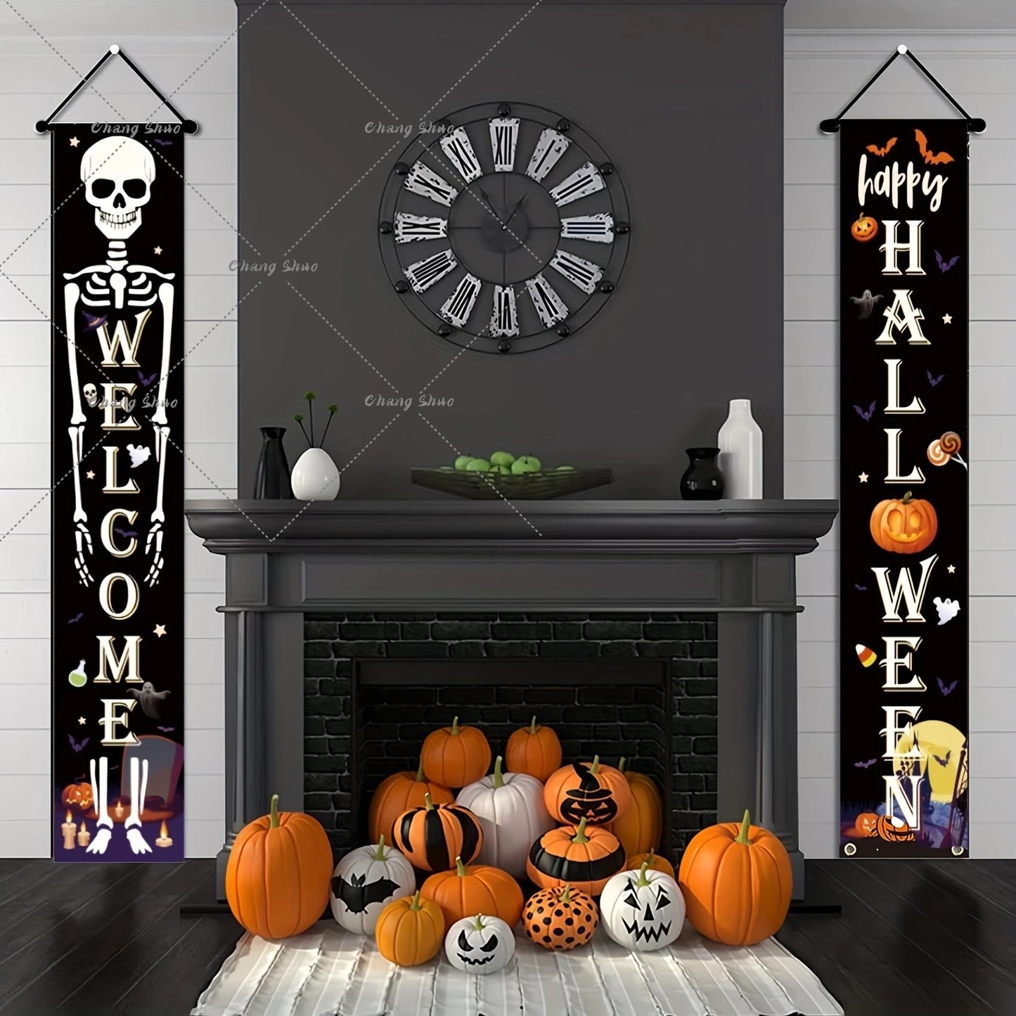 Spooky Welcome: Halloween Hanging Door Banner with Pumpkin & Ghost Decor