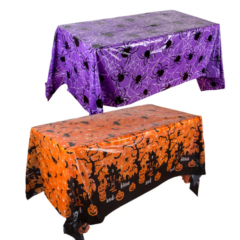 Spooky Feast: Halloween Tablecloth with Pumpkins, Bats & Spider Webs