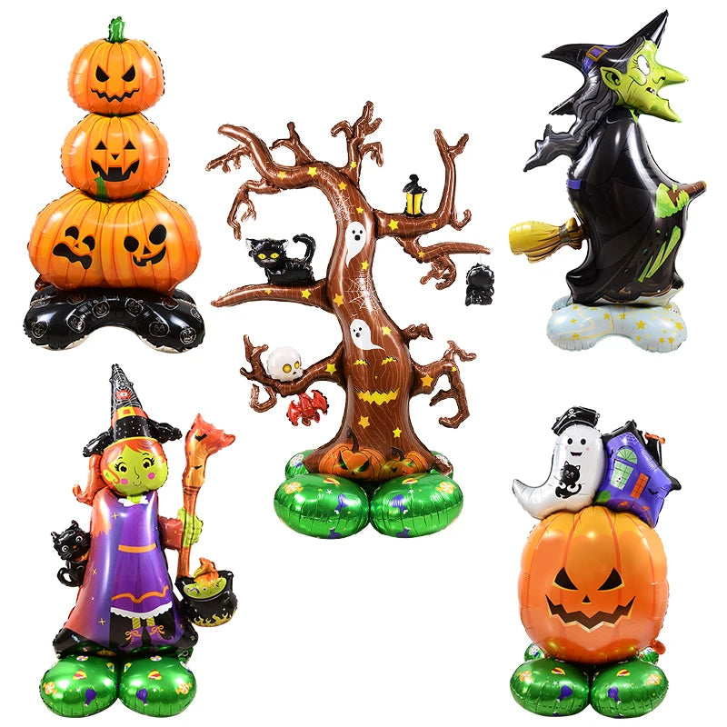 Spooky Giants: Large Halloween Pumpkin, Witch & Ghost Standing Foil Balloons