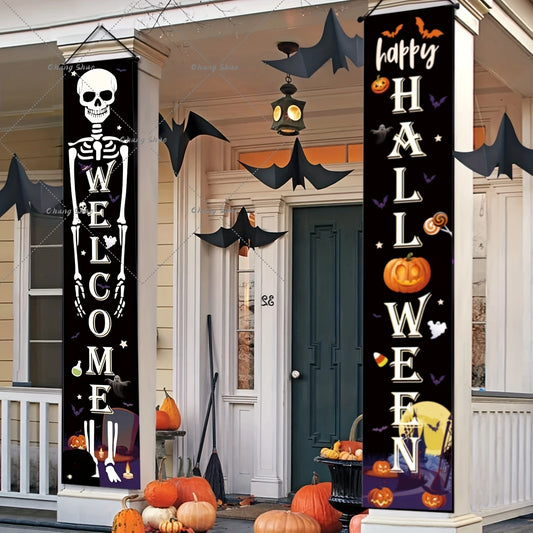 Spooky Welcome: Halloween Hanging Door Banner with Pumpkin & Ghost Decor