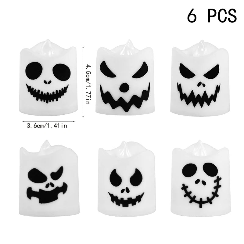 Phantom Flames: 6pcs LED Ghost & Pumpkin Candle Lights for Halloween Party Decor