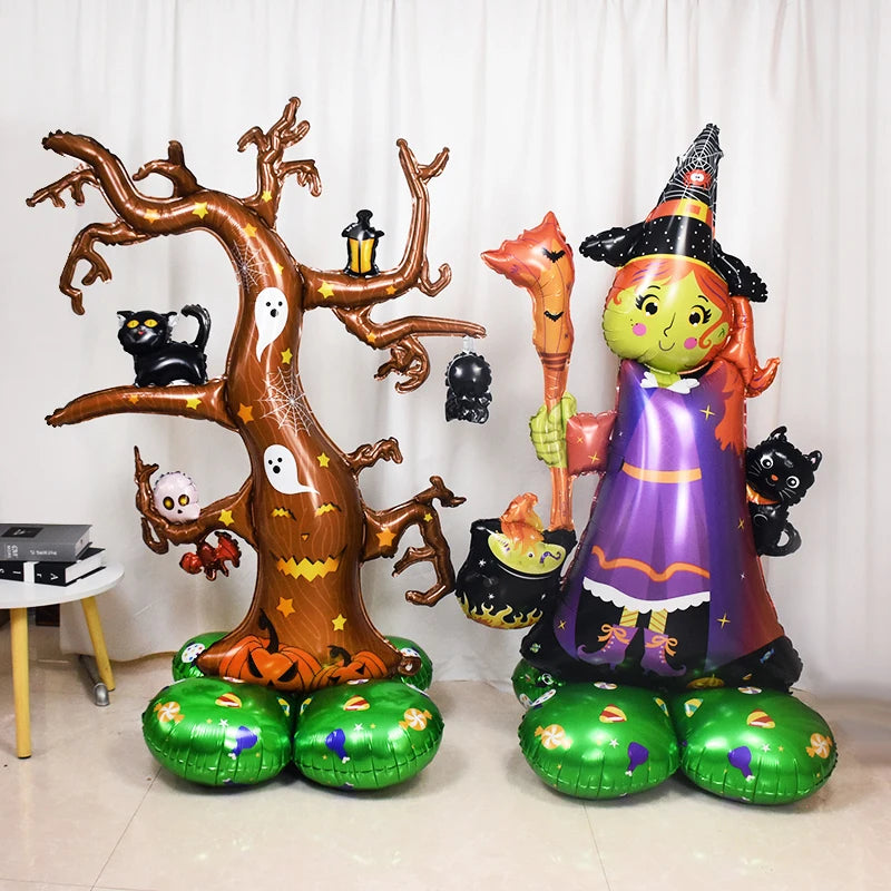 Spooky Giants: Large Halloween Pumpkin, Witch & Ghost Standing Foil Balloons