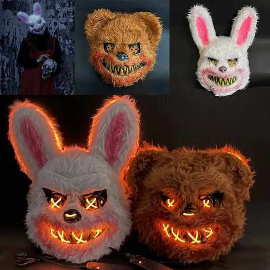 Chilling Creatures: Unisex Glowing Fur Masks for Halloween Horror Decorations