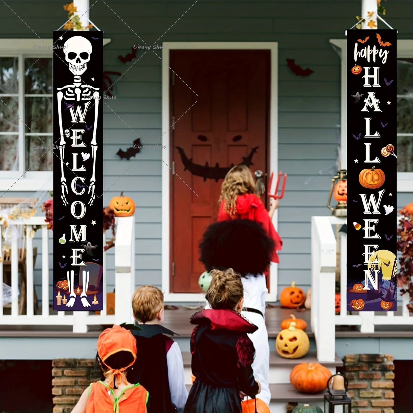 Spooky Welcome: Halloween Hanging Door Banner with Pumpkin & Ghost Decor